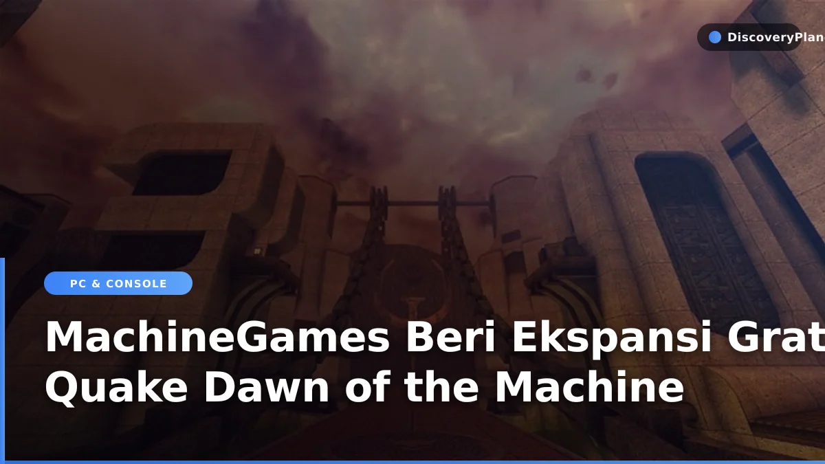 Karakter game FPS menjelajahi lorong labirin gothic gelap dalam ekspansi Quake