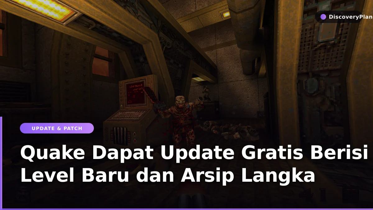 Tampilan gameplay arena tembak-menembak dalam game klasik Quake