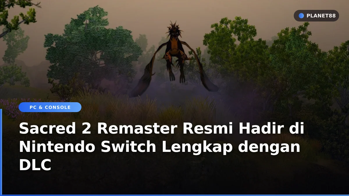 Tampilan gameplay action RPG Sacred 2 Remaster dengan efek sihir dan pertarungan sengit di Nintendo Switch.